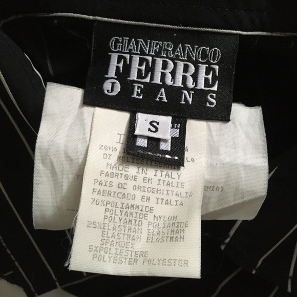 Vintage GIANFRANCO FERRE Black + White Pinstripe Stretch Shirt S - Picture 3 of 4